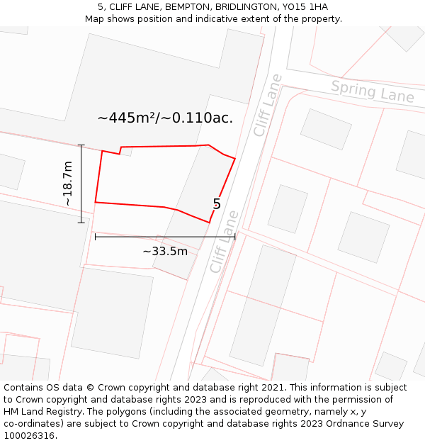 5, CLIFF LANE, BEMPTON, BRIDLINGTON, YO15 1HA: Plot and title map