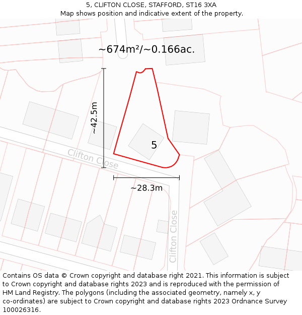 5, CLIFTON CLOSE, STAFFORD, ST16 3XA: Plot and title map