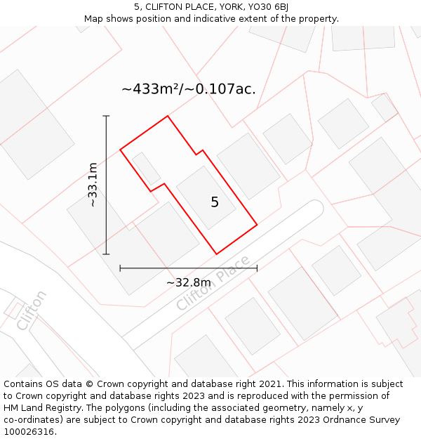 5, CLIFTON PLACE, YORK, YO30 6BJ: Plot and title map