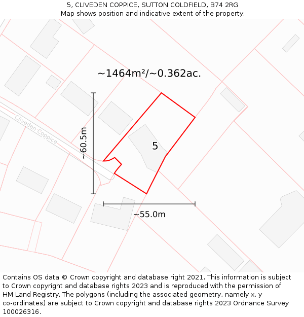 5, CLIVEDEN COPPICE, SUTTON COLDFIELD, B74 2RG: Plot and title map