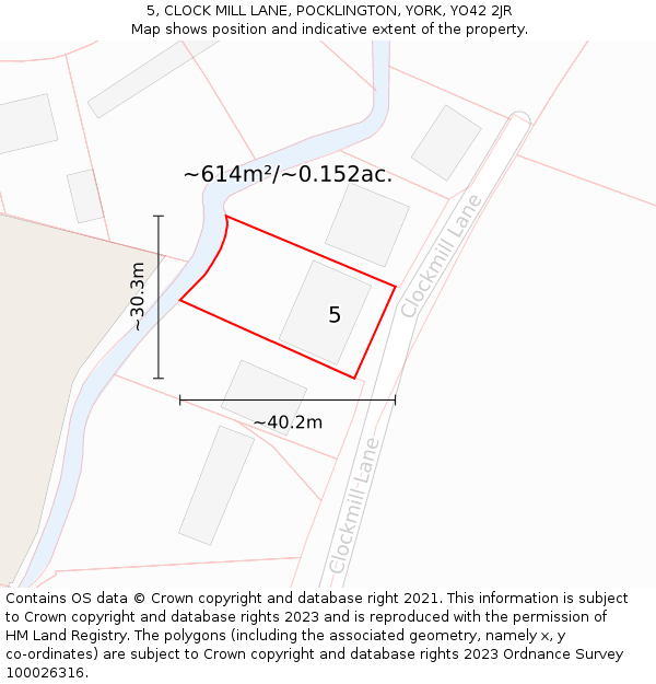 5, CLOCK MILL LANE, POCKLINGTON, YORK, YO42 2JR: Plot and title map