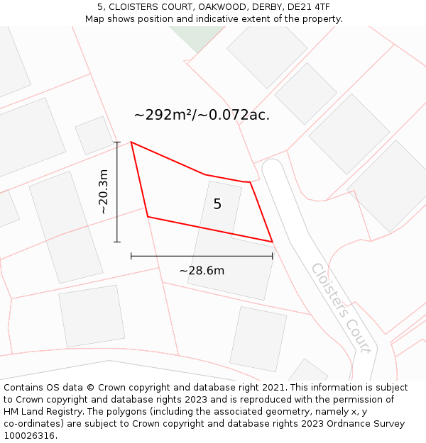 5, CLOISTERS COURT, OAKWOOD, DERBY, DE21 4TF: Plot and title map