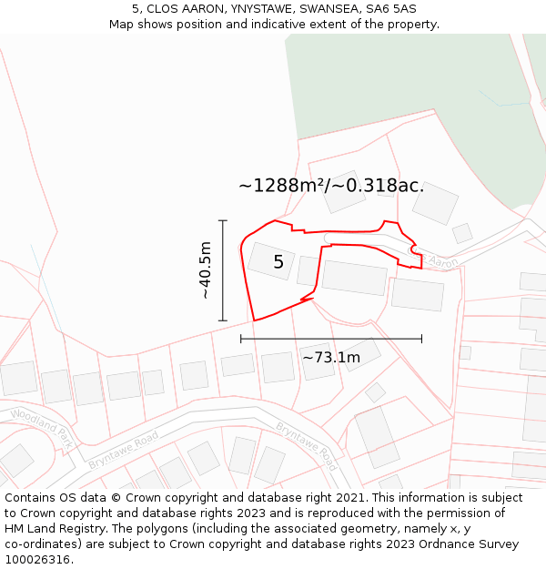 5, CLOS AARON, YNYSTAWE, SWANSEA, SA6 5AS: Plot and title map