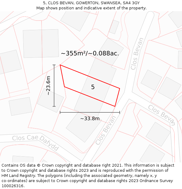 5, CLOS BEVAN, GOWERTON, SWANSEA, SA4 3GY: Plot and title map