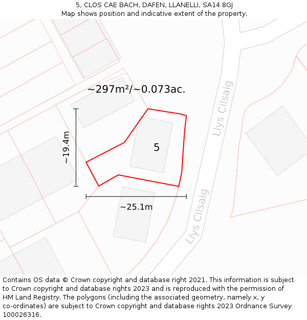 5, CLOS CAE BACH, DAFEN, LLANELLI, SA14 8GJ: Plot and title map