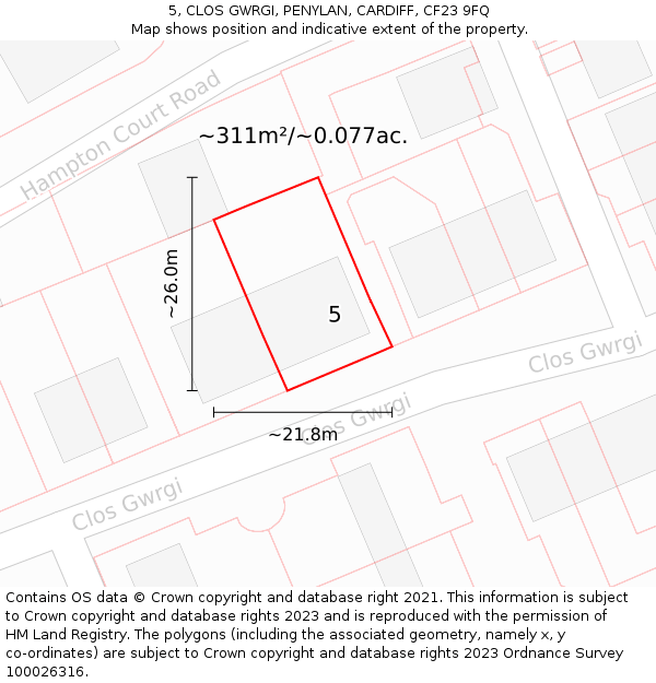 5, CLOS GWRGI, PENYLAN, CARDIFF, CF23 9FQ: Plot and title map