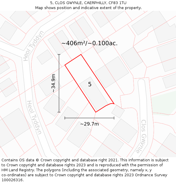 5, CLOS GWYNLE, CAERPHILLY, CF83 1TU: Plot and title map