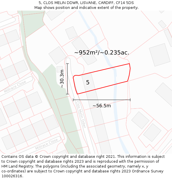 5, CLOS MELIN DDWR, LISVANE, CARDIFF, CF14 5DS: Plot and title map