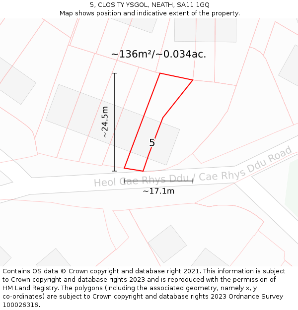 5, CLOS TY YSGOL, NEATH, SA11 1GQ: Plot and title map