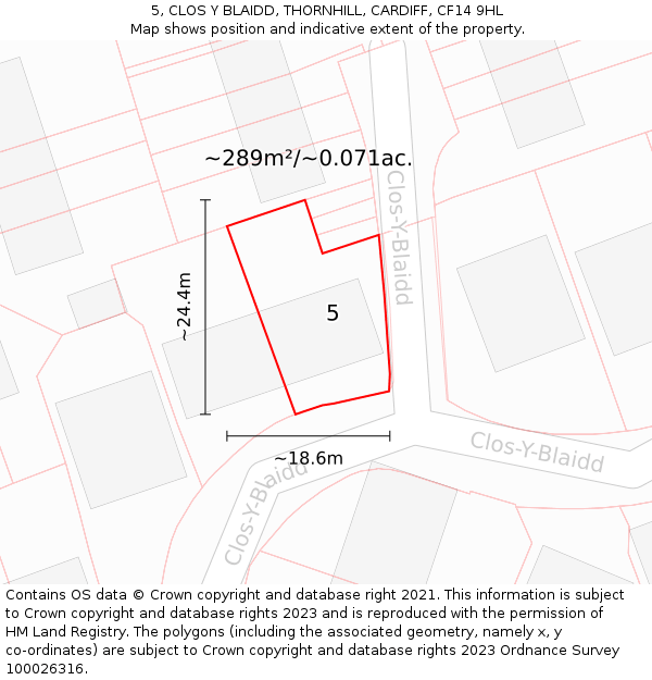 5, CLOS Y BLAIDD, THORNHILL, CARDIFF, CF14 9HL: Plot and title map