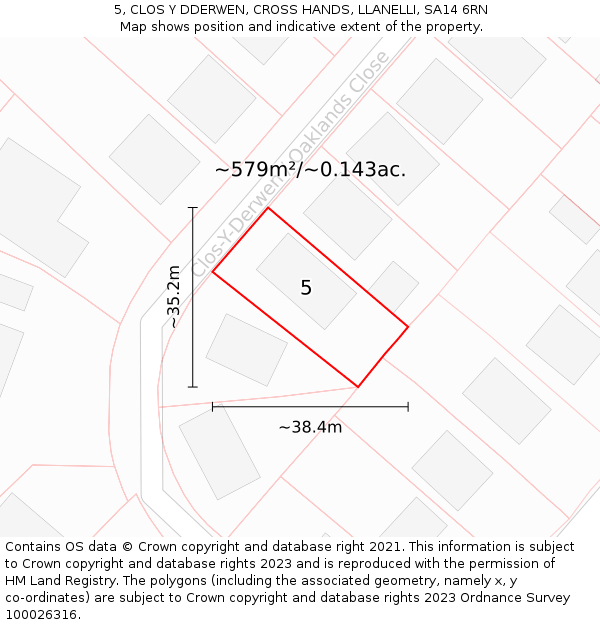 5, CLOS Y DDERWEN, CROSS HANDS, LLANELLI, SA14 6RN: Plot and title map