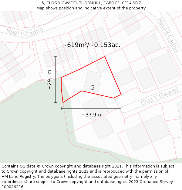 5, CLOS Y GWADD, THORNHILL, CARDIFF, CF14 9DZ: Plot and title map