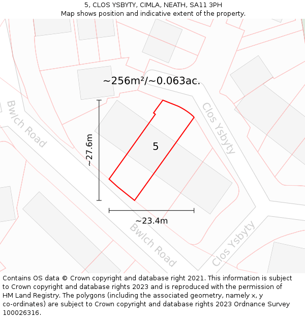 5, CLOS YSBYTY, CIMLA, NEATH, SA11 3PH: Plot and title map