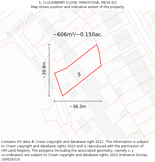 5, CLOUDBERRY CLOSE, MAIDSTONE, ME16 0LY: Plot and title map