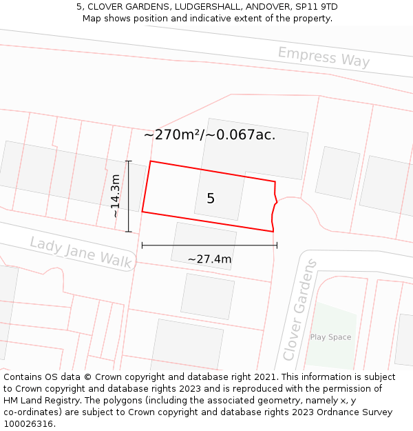 5, CLOVER GARDENS, LUDGERSHALL, ANDOVER, SP11 9TD: Plot and title map