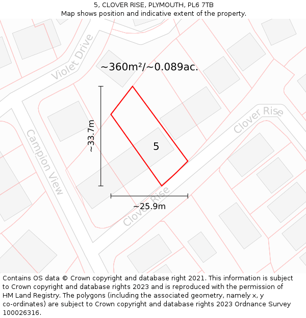 5, CLOVER RISE, PLYMOUTH, PL6 7TB: Plot and title map