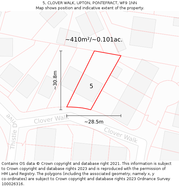 5, CLOVER WALK, UPTON, PONTEFRACT, WF9 1NN: Plot and title map