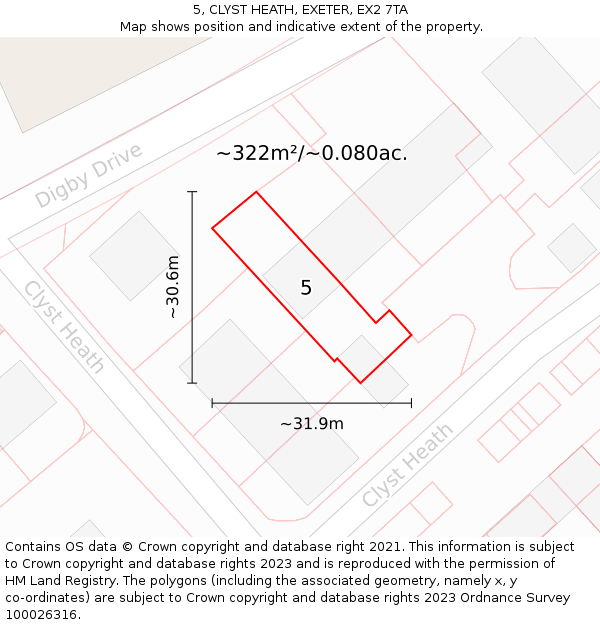 5, CLYST HEATH, EXETER, EX2 7TA: Plot and title map