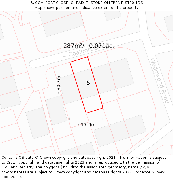 5, COALPORT CLOSE, CHEADLE, STOKE-ON-TRENT, ST10 1DS: Plot and title map