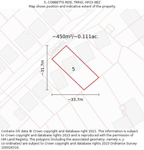 5, COBBETTS RIDE, TRING, HP23 4BZ: Plot and title map