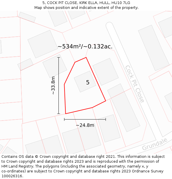 5, COCK PIT CLOSE, KIRK ELLA, HULL, HU10 7LG: Plot and title map