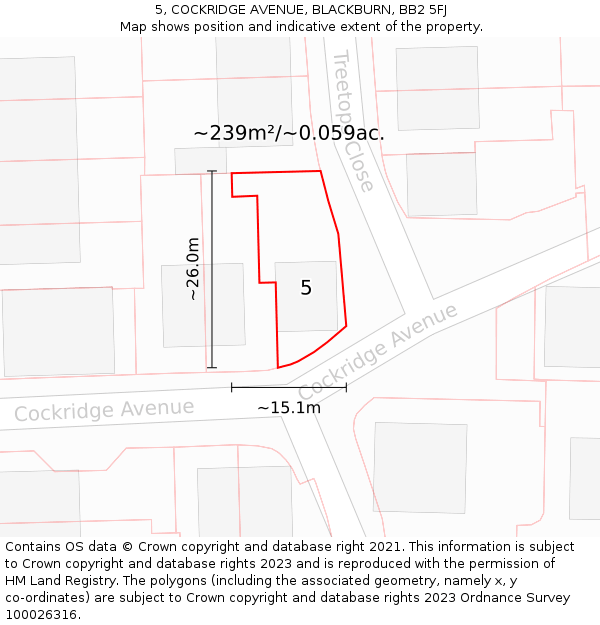 5, COCKRIDGE AVENUE, BLACKBURN, BB2 5FJ: Plot and title map