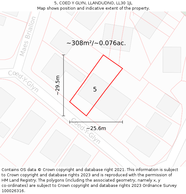 5, COED Y GLYN, LLANDUDNO, LL30 1JL: Plot and title map