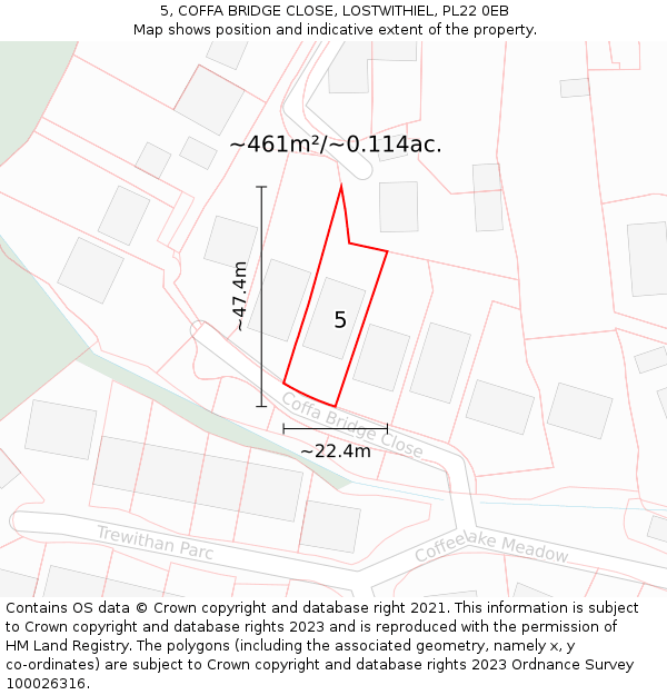 5, COFFA BRIDGE CLOSE, LOSTWITHIEL, PL22 0EB: Plot and title map