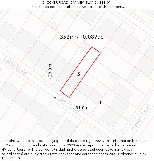5, COKER ROAD, CANVEY ISLAND, SS8 0NJ: Plot and title map