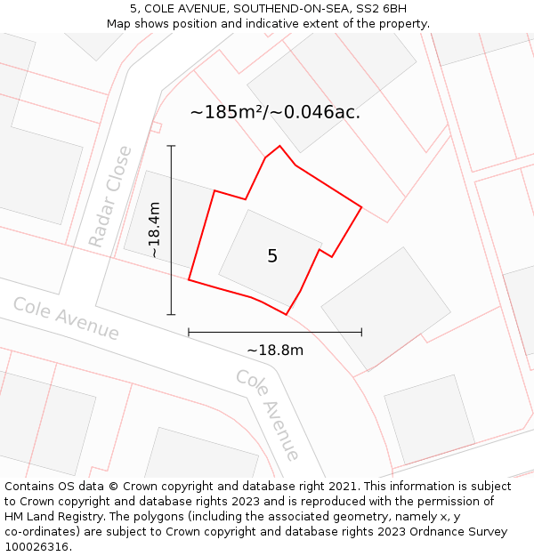 5, COLE AVENUE, SOUTHEND-ON-SEA, SS2 6BH: Plot and title map