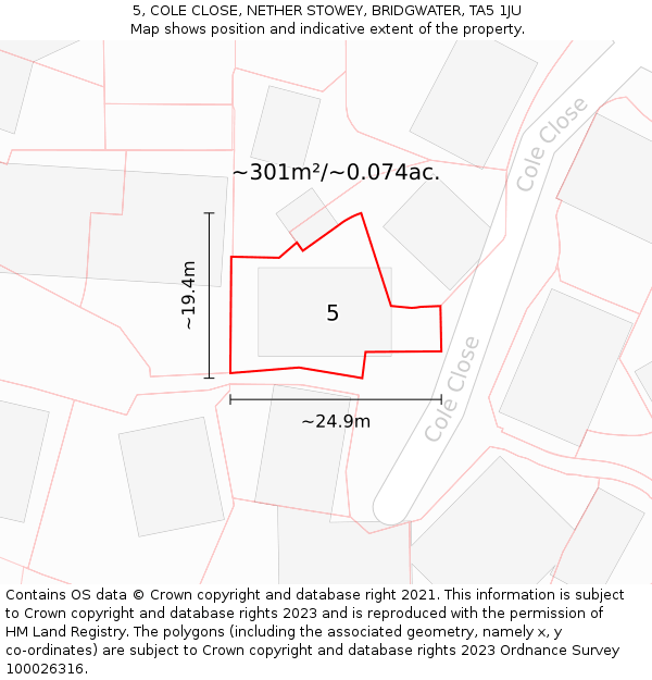 5, COLE CLOSE, NETHER STOWEY, BRIDGWATER, TA5 1JU: Plot and title map