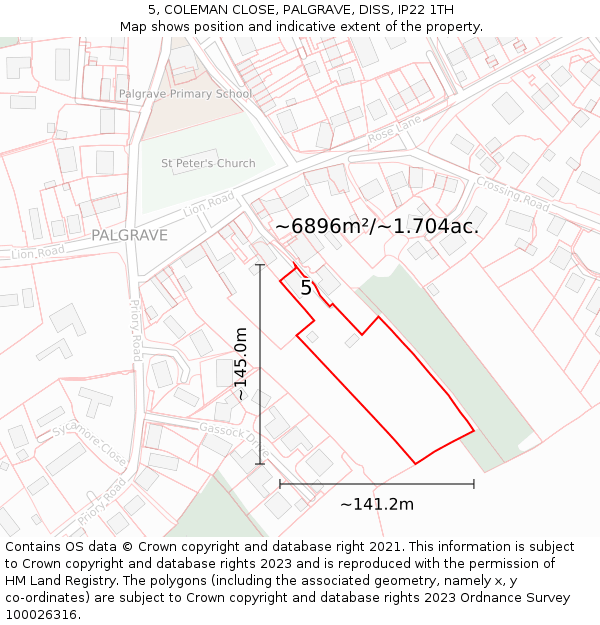 5, COLEMAN CLOSE, PALGRAVE, DISS, IP22 1TH: Plot and title map