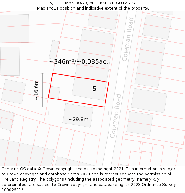 5, COLEMAN ROAD, ALDERSHOT, GU12 4BY: Plot and title map