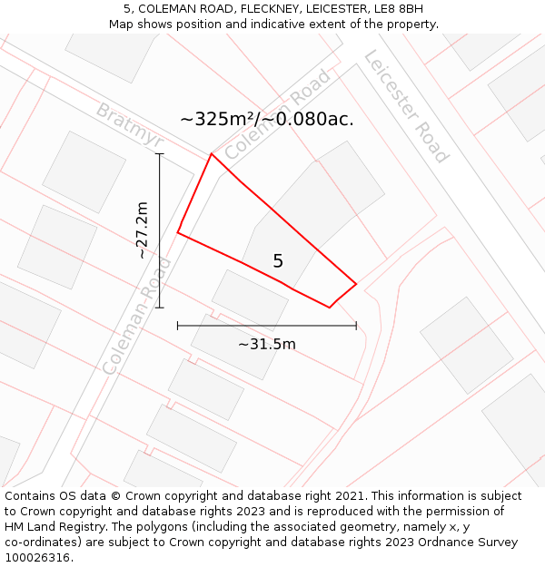 5, COLEMAN ROAD, FLECKNEY, LEICESTER, LE8 8BH: Plot and title map