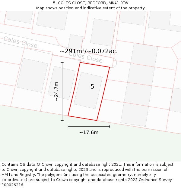 5, COLES CLOSE, BEDFORD, MK41 9TW: Plot and title map