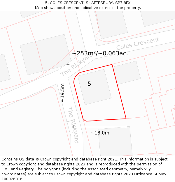 5, COLES CRESCENT, SHAFTESBURY, SP7 8FX: Plot and title map