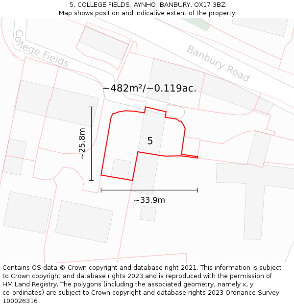 5, COLLEGE FIELDS, AYNHO, BANBURY, OX17 3BZ: Plot and title map