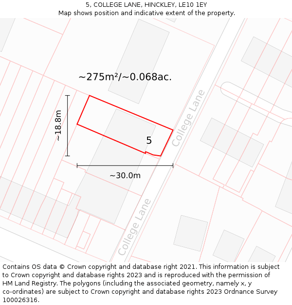 5, COLLEGE LANE, HINCKLEY, LE10 1EY: Plot and title map