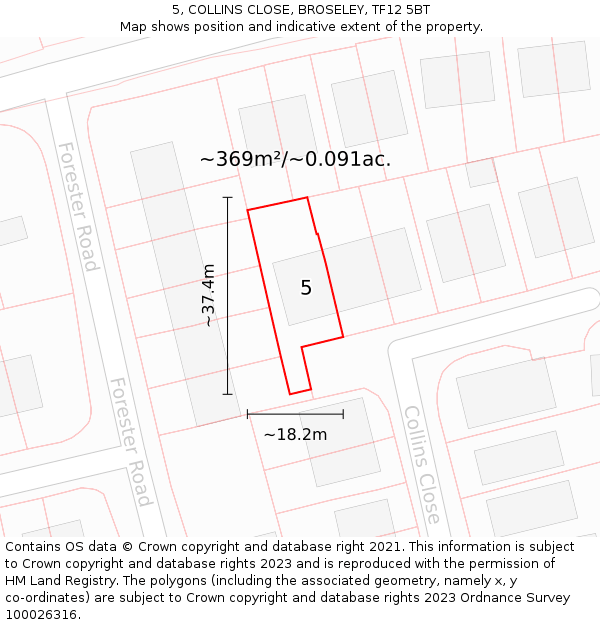 5, COLLINS CLOSE, BROSELEY, TF12 5BT: Plot and title map