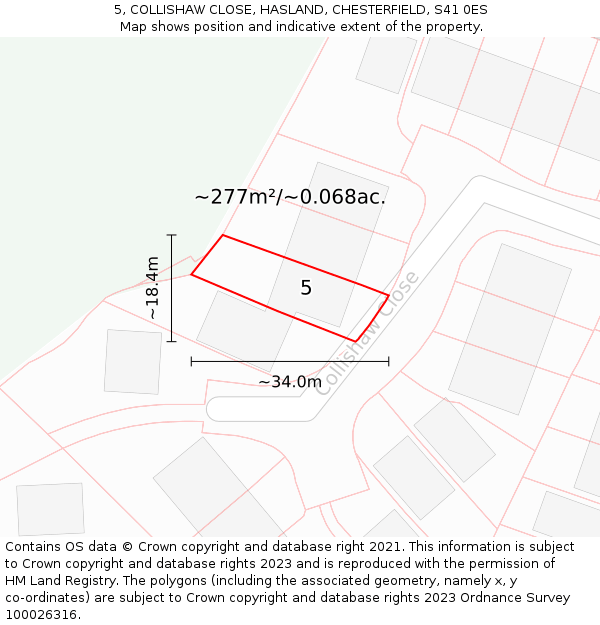 5, COLLISHAW CLOSE, HASLAND, CHESTERFIELD, S41 0ES: Plot and title map