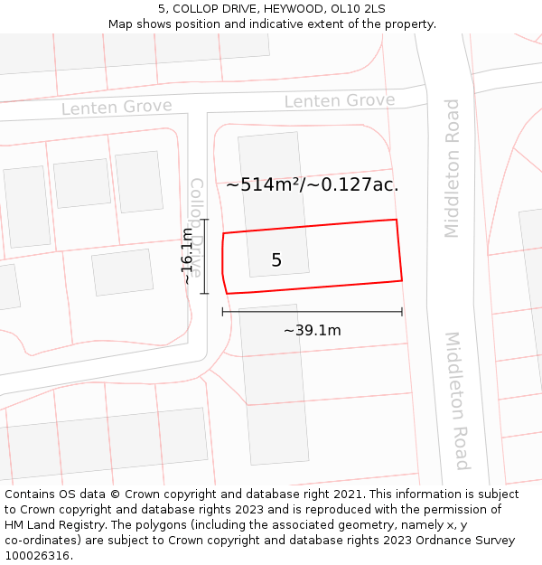 5, COLLOP DRIVE, HEYWOOD, OL10 2LS: Plot and title map