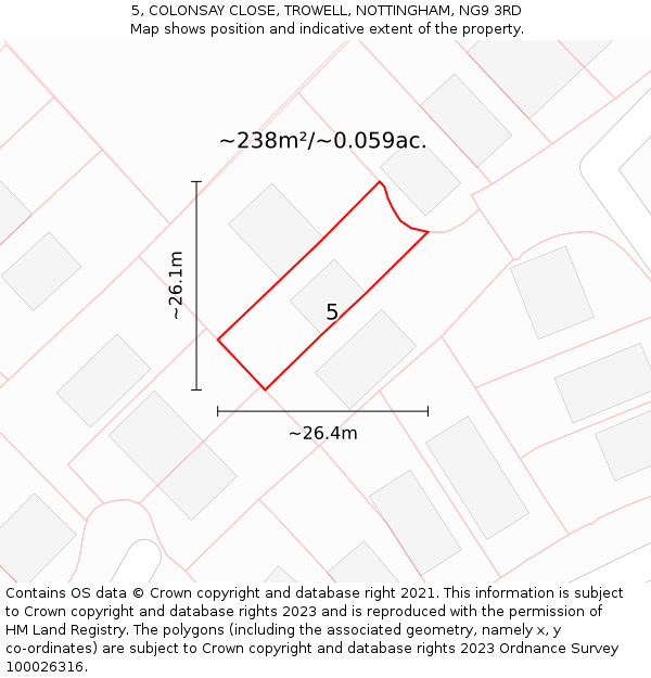 5, COLONSAY CLOSE, TROWELL, NOTTINGHAM, NG9 3RD: Plot and title map