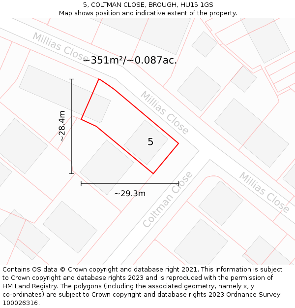 5, COLTMAN CLOSE, BROUGH, HU15 1GS: Plot and title map
