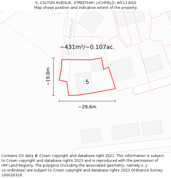 5, COLTON AVENUE, STREETHAY, LICHFIELD, WS13 8GG: Plot and title map