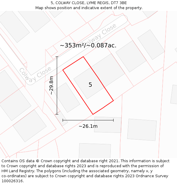 5, COLWAY CLOSE, LYME REGIS, DT7 3BE: Plot and title map