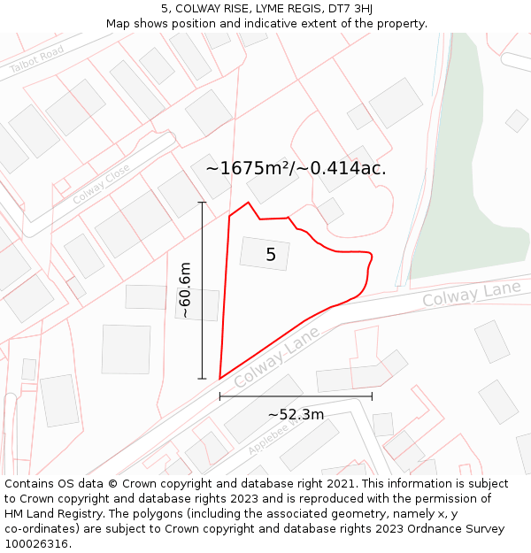 5, COLWAY RISE, LYME REGIS, DT7 3HJ: Plot and title map