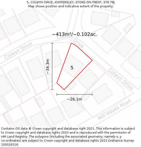 5, COLWYN DRIVE, KNYPERSLEY, STOKE-ON-TRENT, ST8 7BJ: Plot and title map