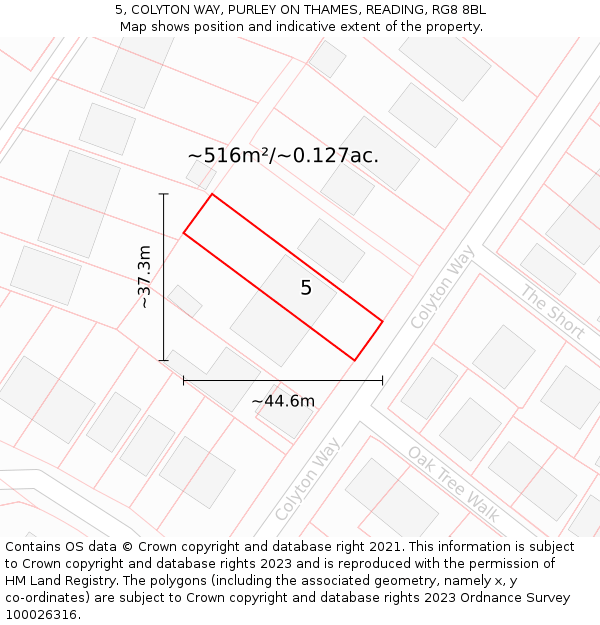 5, COLYTON WAY, PURLEY ON THAMES, READING, RG8 8BL: Plot and title map