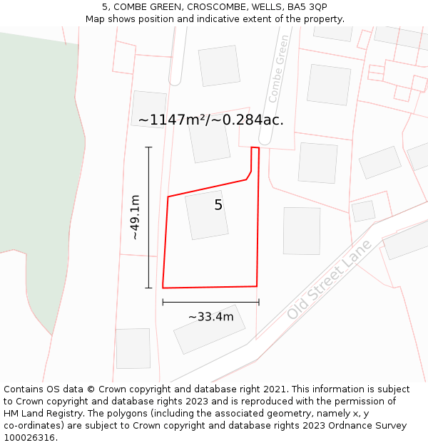 5, COMBE GREEN, CROSCOMBE, WELLS, BA5 3QP: Plot and title map