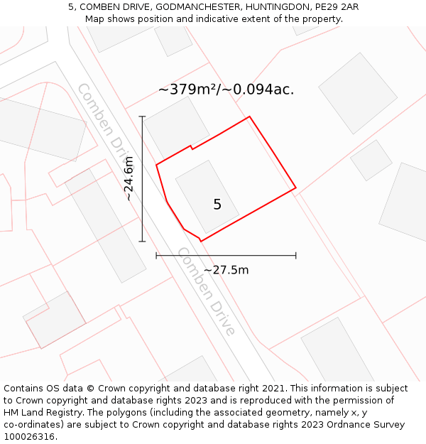 5, COMBEN DRIVE, GODMANCHESTER, HUNTINGDON, PE29 2AR: Plot and title map